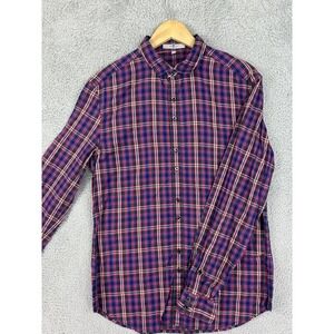 7 For All Mankind Shirt Mens Medium Plaid Red Blue Button Down Casual Cotton Men